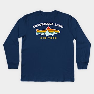 Chautauqua Lake New York NY Retro Sunet Fishing Kids Long Sleeve T-Shirt